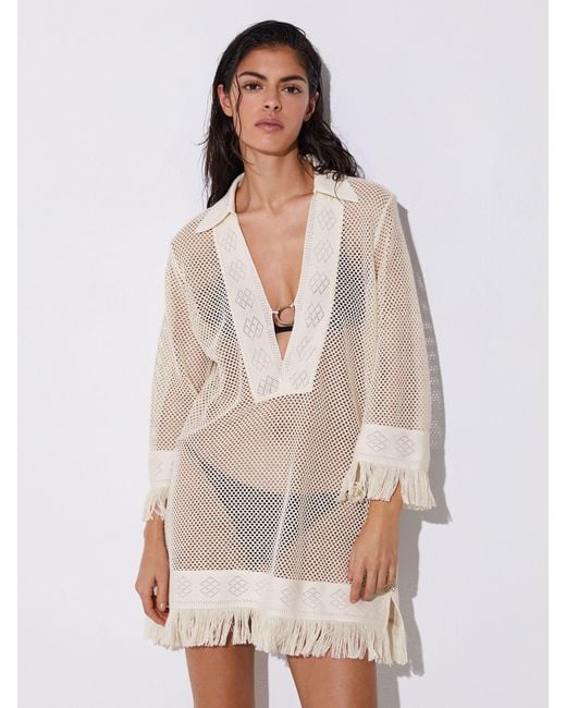 Reiss Natural Fabienne Crochet Fringe-Trim Beach Dress