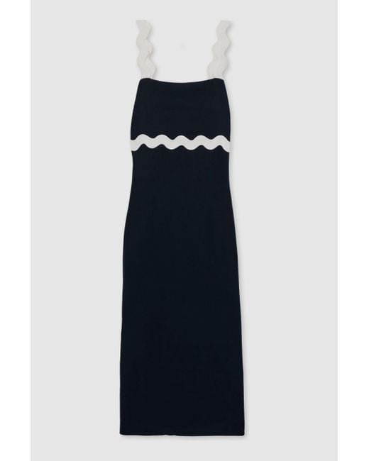 Reiss Blue Wave Trim Crepe Midi Dress