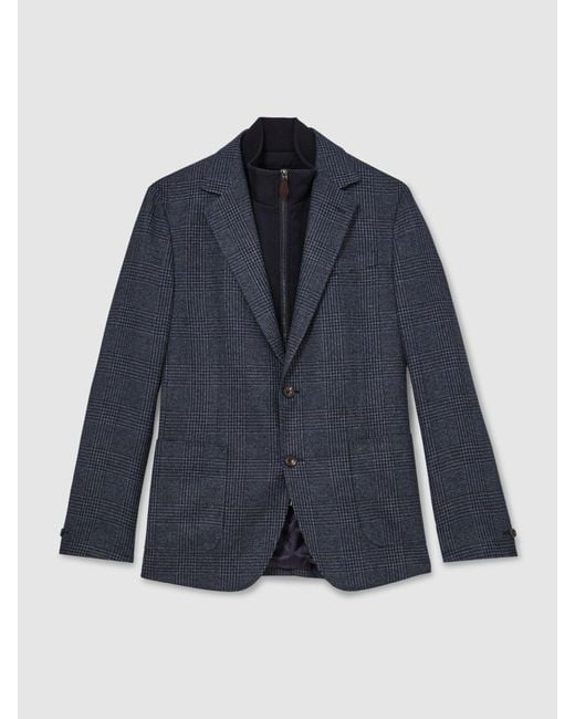 Reiss Blue Check Single-Breasted Blazer With Gilet Insert Tailored-Fit for men