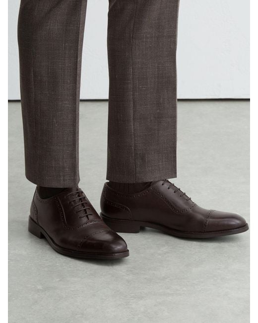 Reiss Blue Leather Brogue-Detail Oxford Shoes for men
