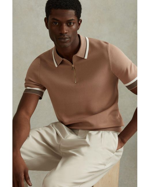 Reiss Multicolor Chelsea - Warm Taupe Half-zip Polo Shirt for men