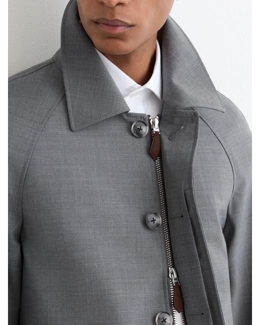 Reiss Gray Single-Breasted Raglan Raincoat With Wool for men