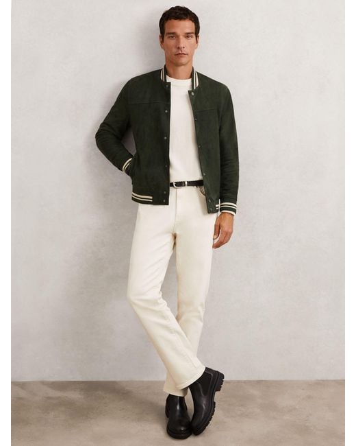 Reiss Black Suede Stripe-Trim Bomber Jacket for men