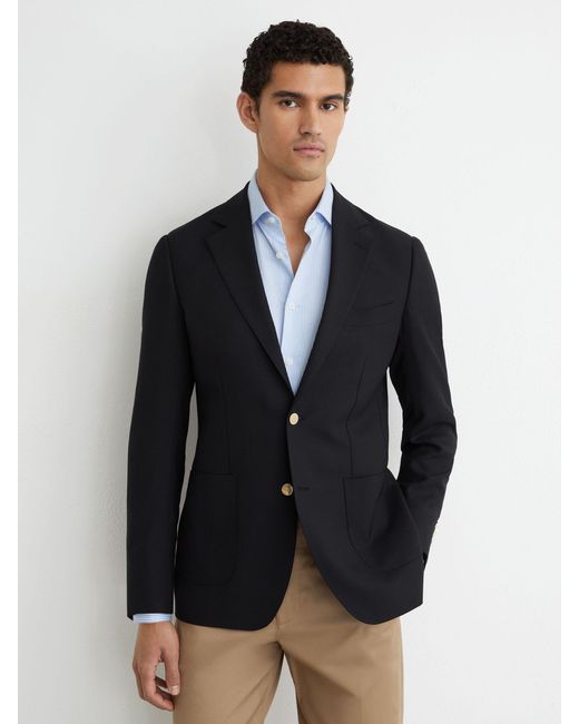 Reiss Blue Captain Hopsack Single-Breasted Classic-Fit Blazer With Wool for men