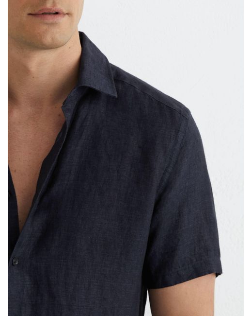 Reiss Blue Linen Short Sleeve Shirt for men
