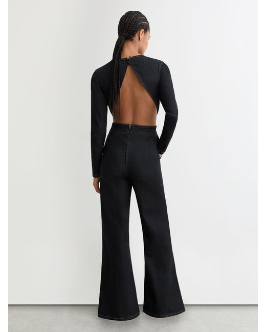 Reiss Multicolor Wide-Leg Open-Back Denim Jumpsuit
