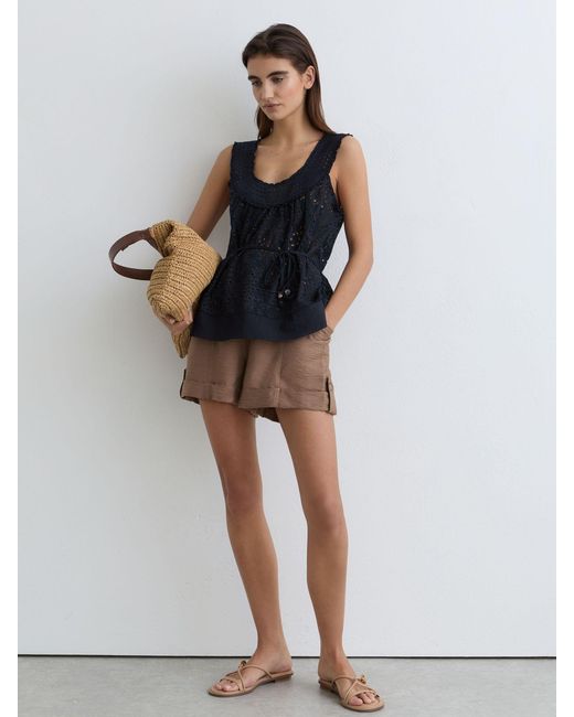 Reiss Black Larna - Navy Cotton Broderie Anglaise Cami Top, Us 12