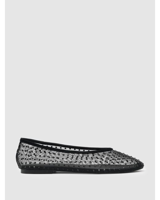 Reiss White Mesh Embellished Ballet Flats