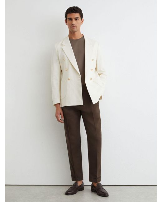 Reiss Gray Linen-Blend Side-Adjuster Tapered Trousers for men