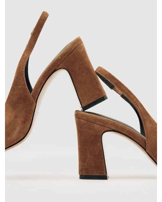 Reiss Natural Lorena - Tan Suede Slingback Court Shoes, Us 8 (uk 6)