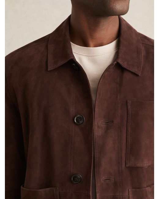 Reiss Brown Suede Button-Through Trucker Jacket for men