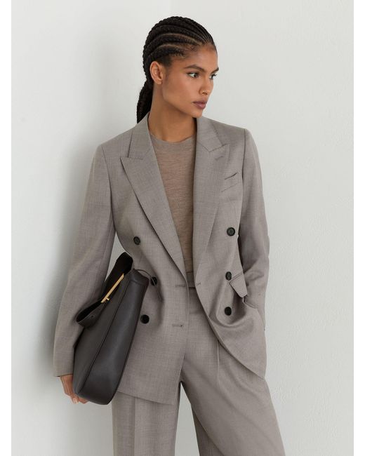 Reiss Gray Petite Wool-Blend Double-Breasted Blazer