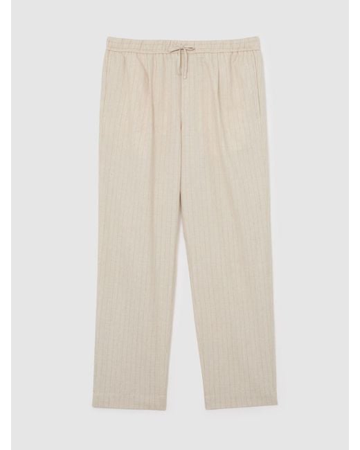 Reiss Natural Slayman - Off White Pinstripe Tapered Drawstring Trousers With Linen, 32 for men