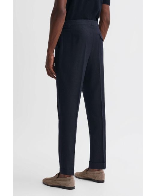 Reiss Blue Thom - Navy Adjustable Tapered Trousers With Turn-ups for men