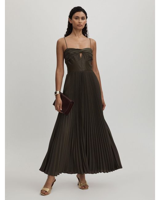 AMUR Green Pleated Maxi Dress