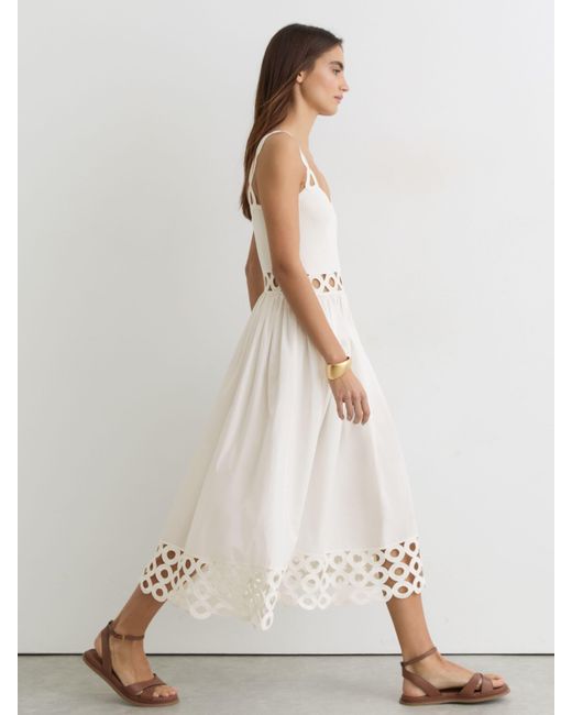 Reiss White Rita Rib-Knit Woven Mix Cut-Out Midi Dress