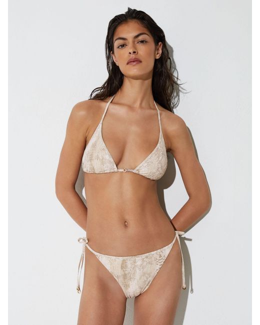 Reiss Brown Snake-Print Triangle Bikini Top