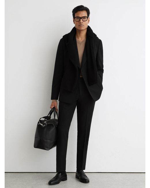 Reiss Belmont - Black Tailored-fit Textured Suit Trousers With Wool, 34w X 31l for men