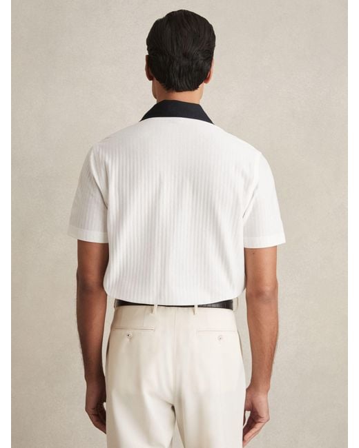 Reiss Natural Aster - White/navy Cotton Textured Colour-block Shirt, Xxl for men