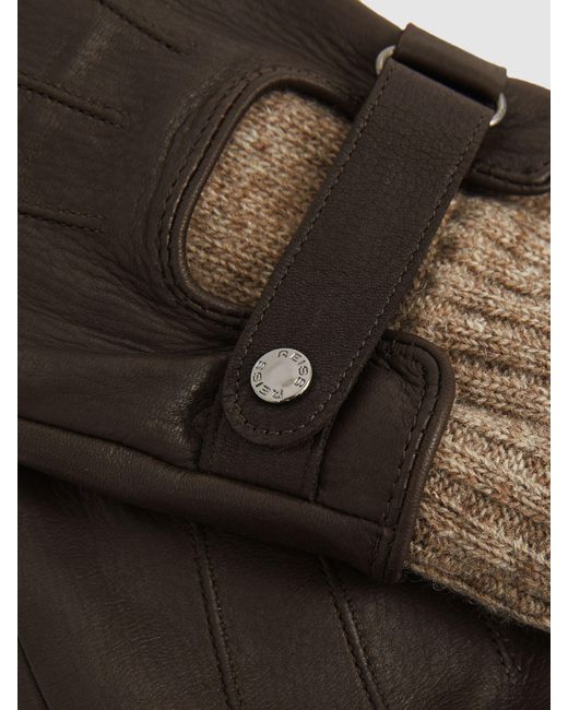 Reiss Brown Sanford Gloves Leather Ribbed for men