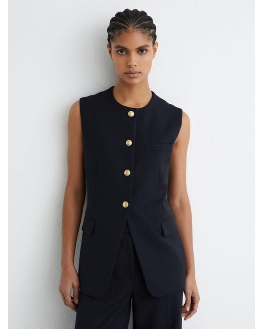 Reiss Blue Button-Through Longline Waistcoat