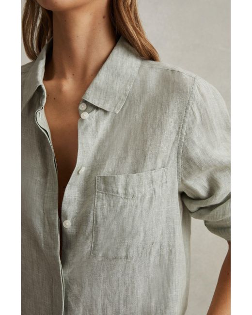 Reiss Gray Belle - Sage Linen Button-through Shirt