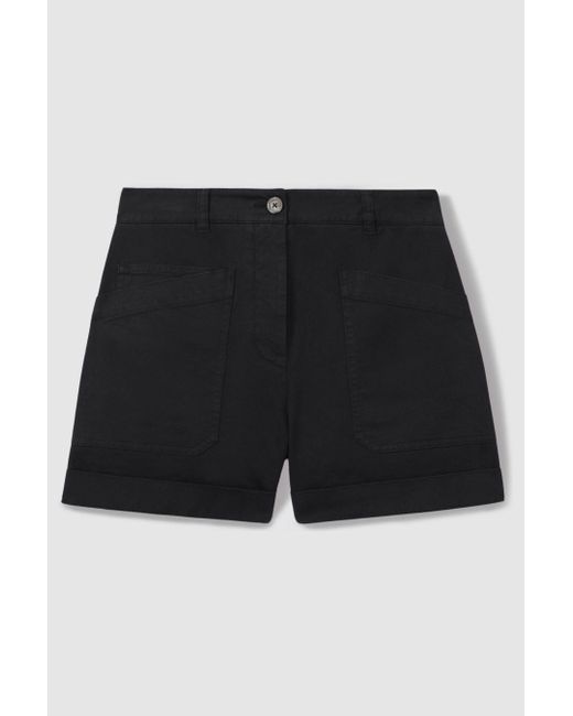 Reiss Brown Nova - Navy Cotton Blend Shorts With Turned-up Hems