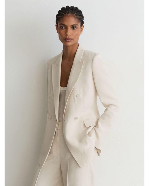 Reiss Natural Jacquard Double-Breasted Suit Blazer