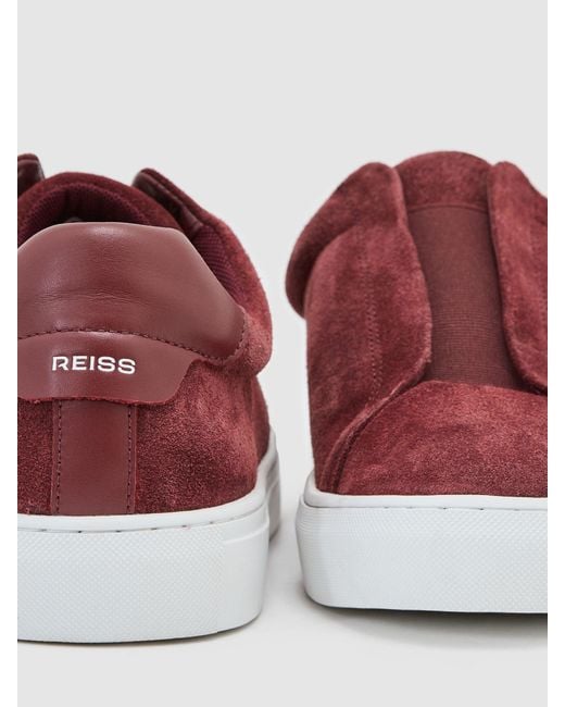 Reiss Red Suede Slip-On Elasticated Trainers for men