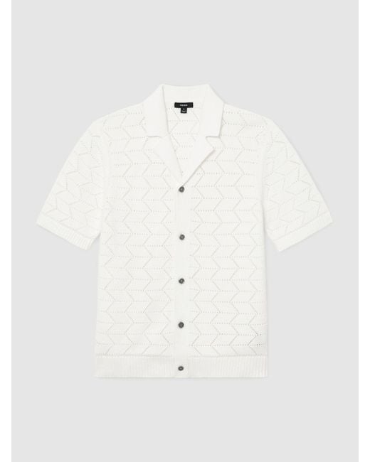 Reiss White Dalkeith Pointelle-Knit Cuban-Collar Shirt for men