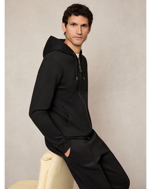 Reiss Malvern - Black Interlock Zip-through Hoodie, Xs for men