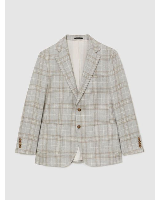 ATELIER Gray Hemp Wool Check Single Breasted Classic Fit Blazer for men