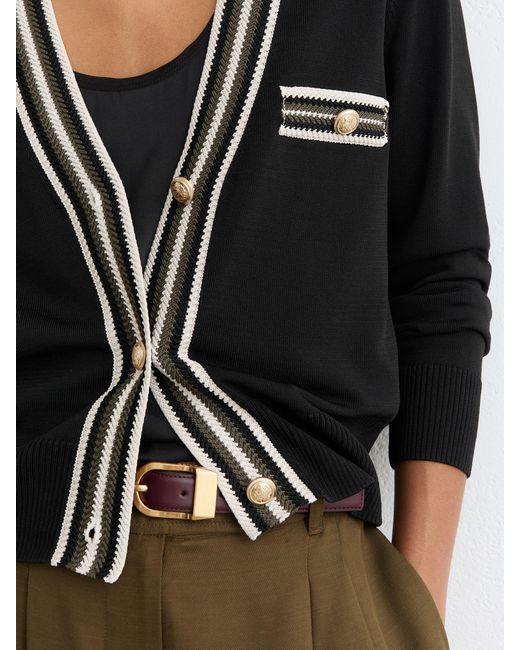 Reiss Black Khaki Tipped Button-Through Cardigan
