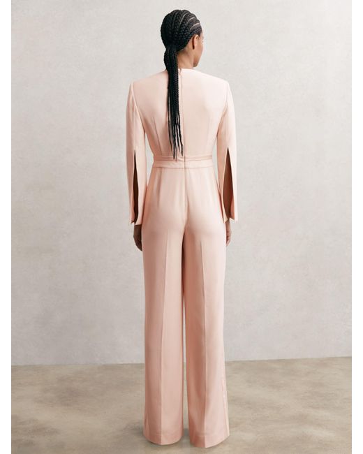 Reiss Natural Plunge-Neck Split-Sleeve Jumpsuit