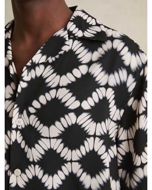 Reiss Black Abstract Floral Print Cuban Shirt for men