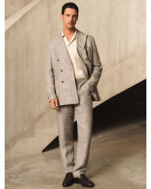 Reiss Gray Tailored Fit Linen Double-Breasted Suit Blazer for men