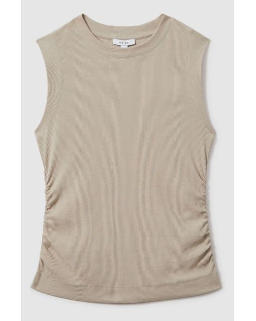 Reiss Blue Trudy - Camel Ribbed Ruched Waist Vest