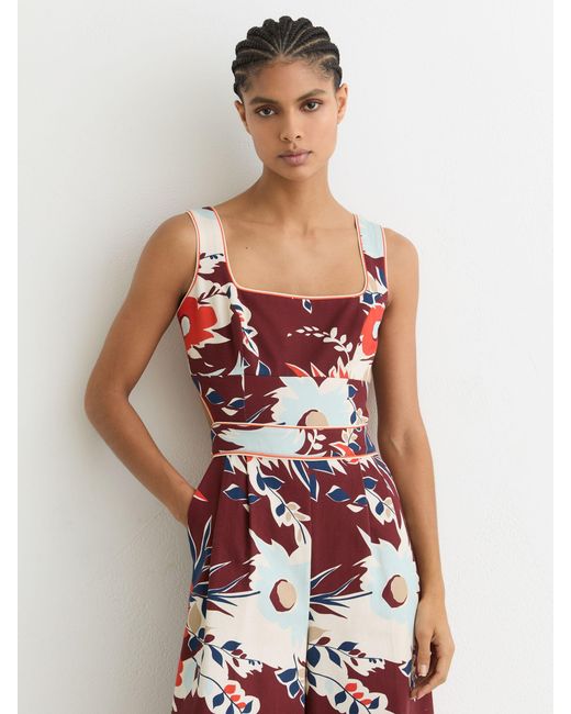 Reiss White Leighton - Burgundy Cotton Wide-leg Printed Jumpsuit, Us 2