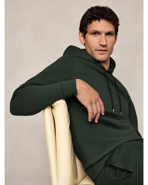 Reiss Green Interlock-Jersey Drawstring Hoodie for men