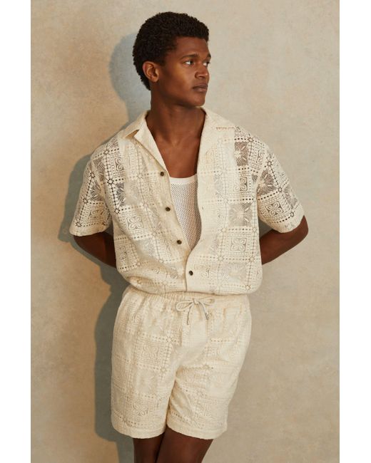 Reiss Natural Pallas - Ecru Crochet Cuban-collar Shirt, Xs for men