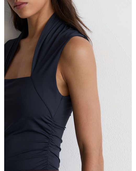 Reiss Blue Square-Neck Ruched Sleeveless Top