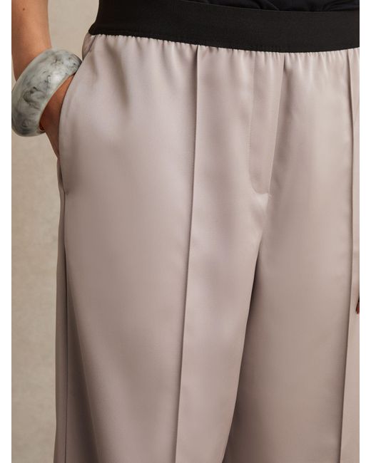 Reiss Natural Satin Wide Leg Elastic Waist Trousers