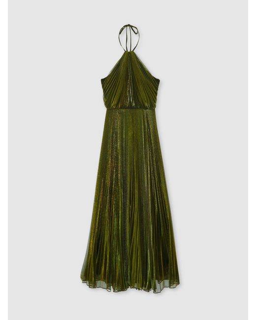 knee length dresses for ladies Iconic Vintage 70's Halston Metallic Gold Silk Halter Dress main image 1