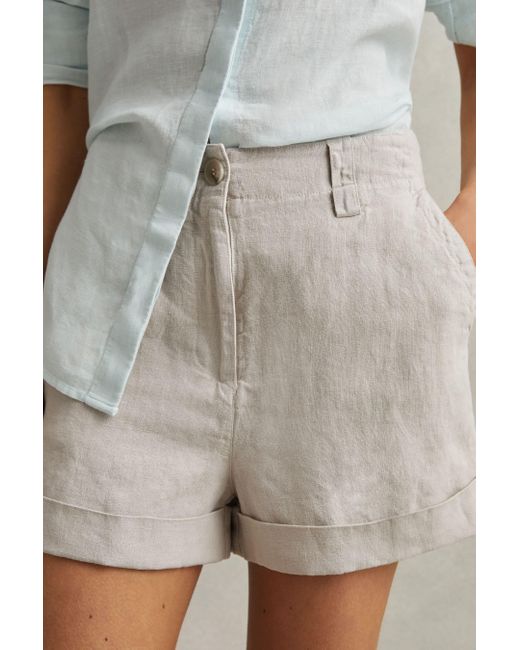 Reiss Natural Demi - Oatmeal Linen Garment Dyed Shorts