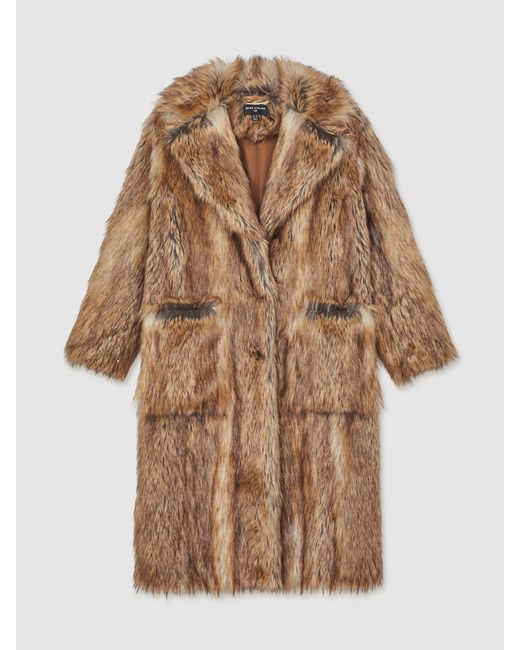 Reiss Brown Atelier Faux-Fur Long Coat