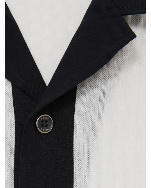 Reiss Natural Aster - White/navy Cotton Textured Colour-block Shirt, Xxl for men