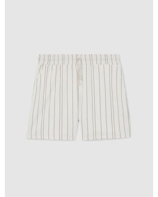 Reiss White Textured Stripe Drawstring Shorts for men