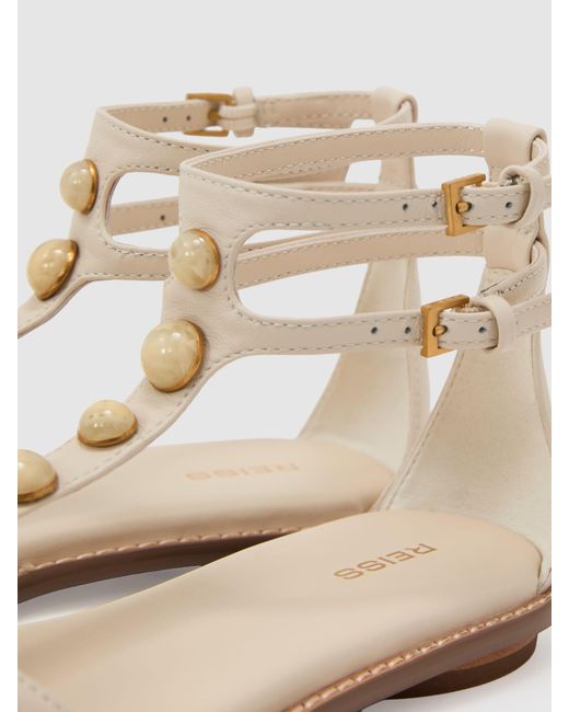 Reiss Black Leather Studded Flat Sandals
