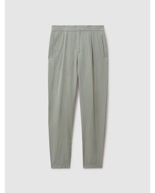 Reiss Gray Relaxed Cotton & Linen Blend Elasticated Waist Trousers for men