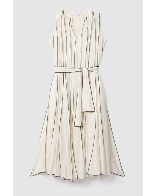 Reiss Natural Sarah - Ivory Contrast Ruffle Midi Dress, Us 10